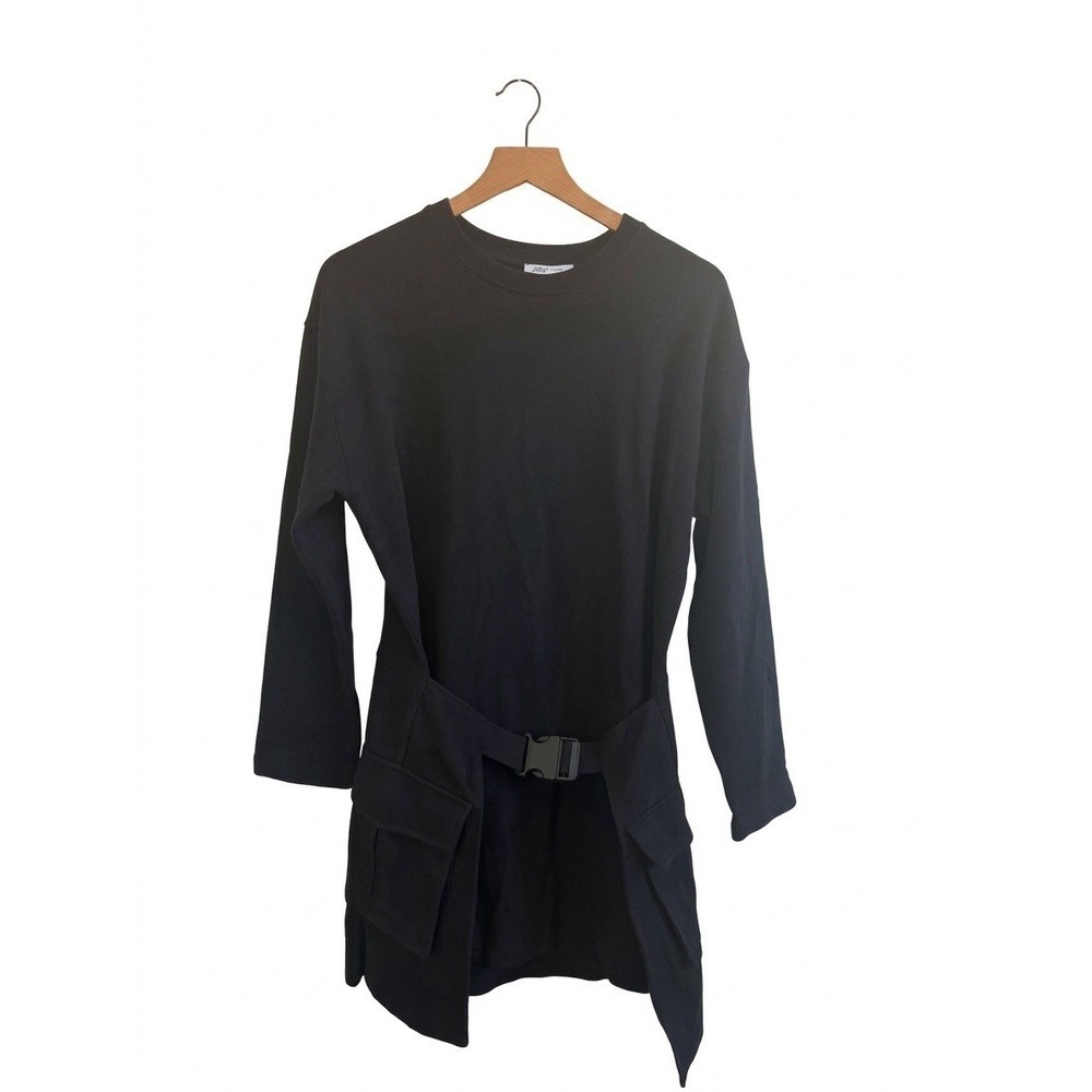 Zara All Black L Minimalist Gothic Tactical Utility Pocket Mini Dress.